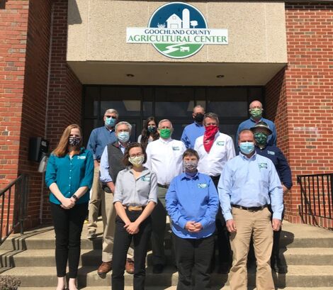 Picture: Staff and Directors of the Monacan Soil & Water Conservation District on the steps of the Goochland County Agricultural Center. March 15, 2021.